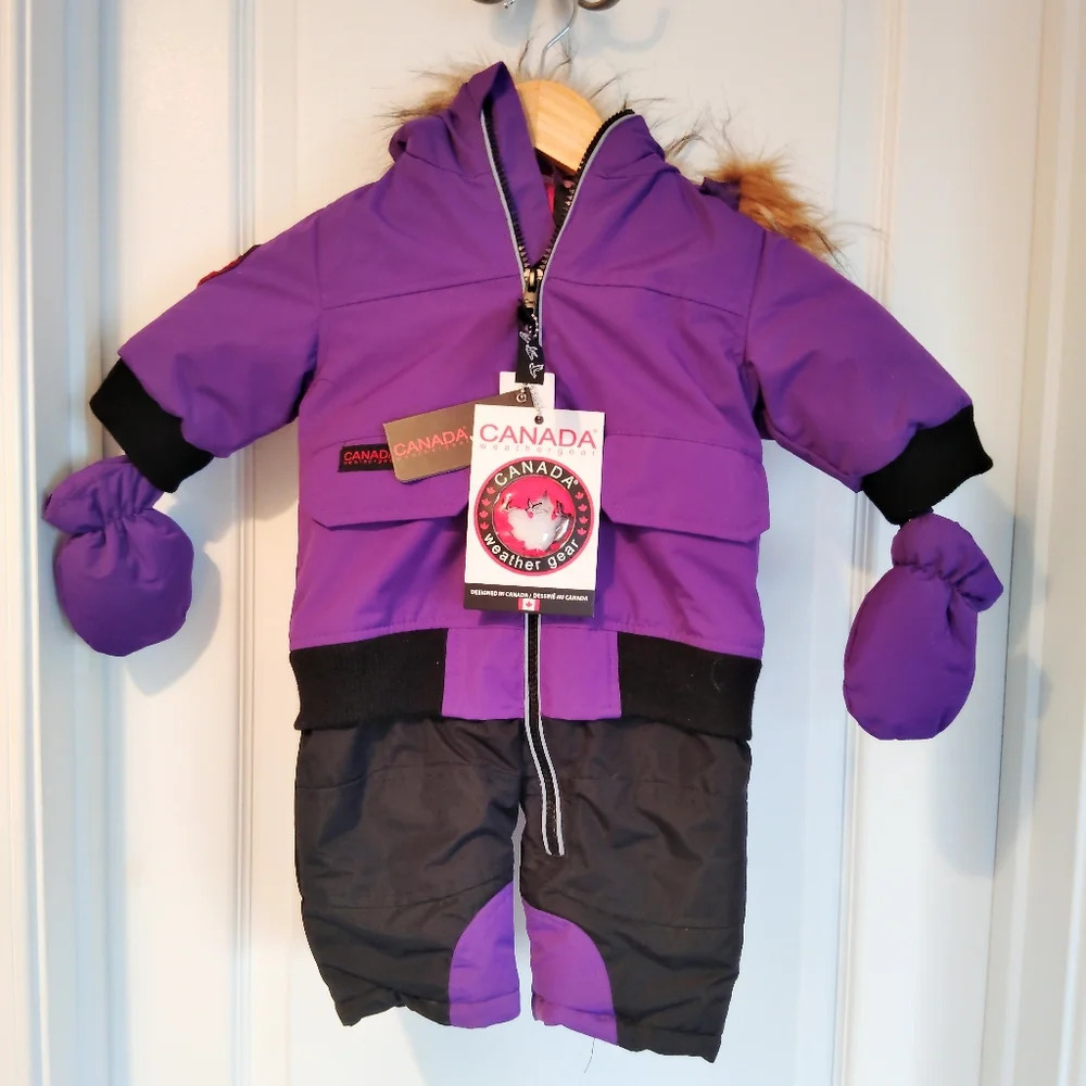 NWT INFANT 3/6 MONTHS PURPLE WITH FUR REMOVABLE HOOD SNOWSUIT CANADA WEATHERGEAR